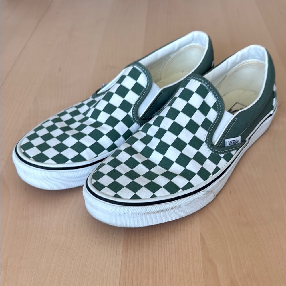 Vans Classic Green and White Checkered Slip-Ons
